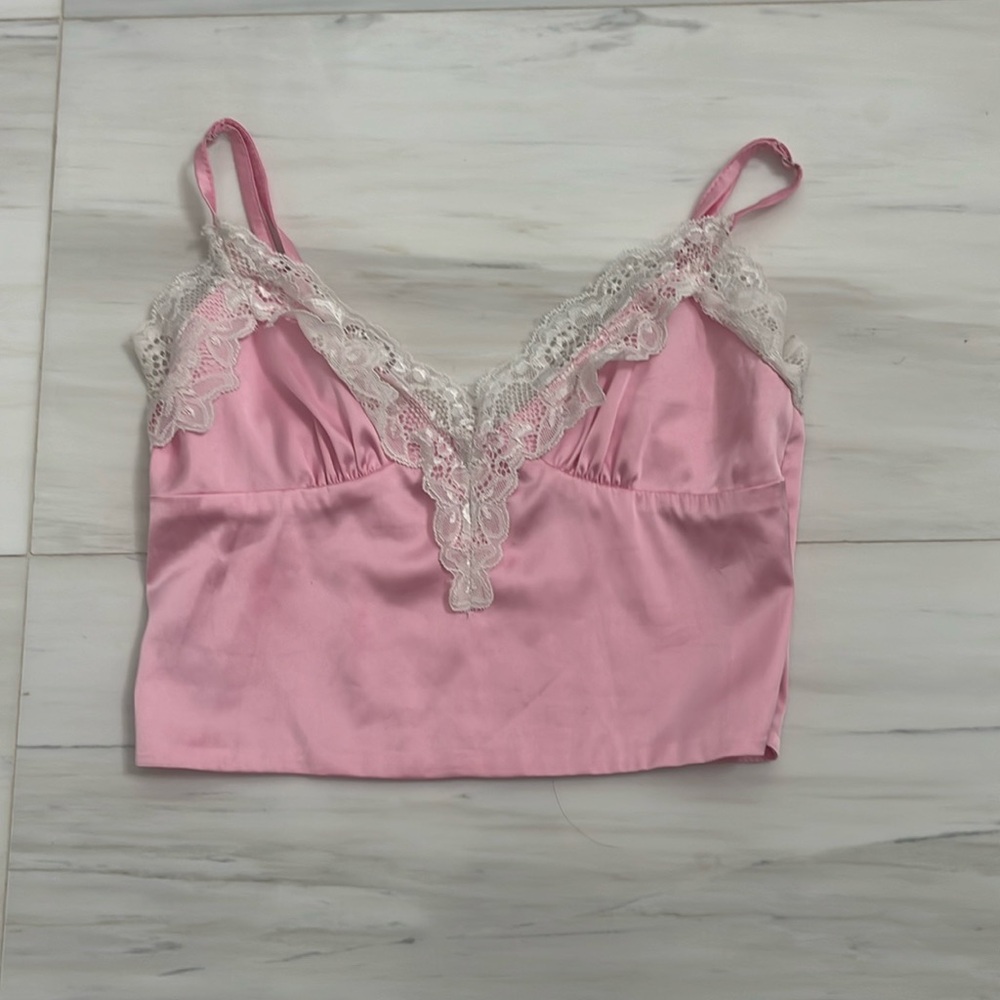 Edikted Pink Lace Satin Cami Tank Top